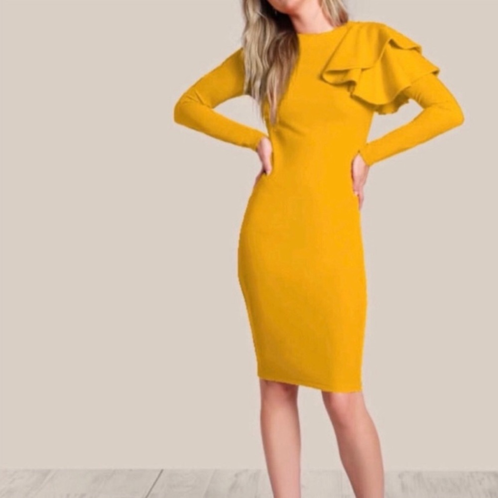 Ruffle mustard yellow knee length dress